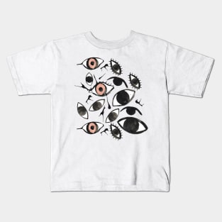 Ink Blots and Eyeballs: Hand Painted Halloween Pattern in Black Ink Kids T-Shirt